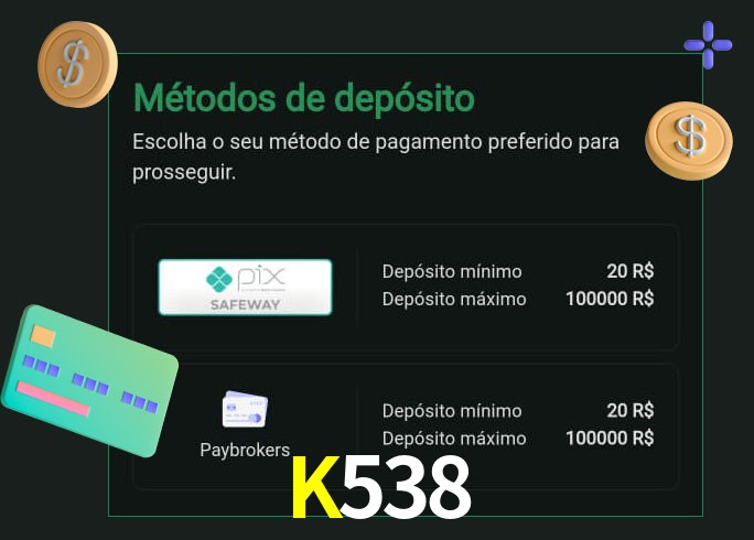 O cassino K538 oferece uma grande variedade de métodos de pagamento